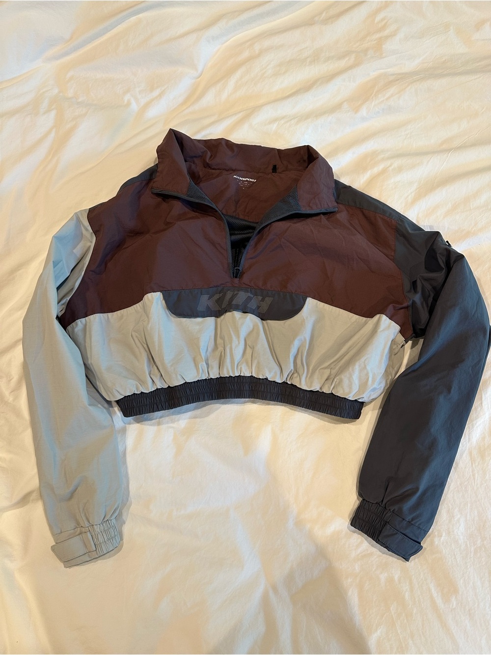 Kith Women's Burgundy, Gray & Black Colorblock Cropped Bomber Jacket